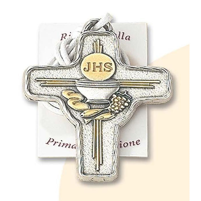 2-3/4 Inch First Holy Communion Two Tone Cross With Cord