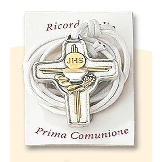 1-1/2 Inch First Holy Communion Two Tone Cross With Cord