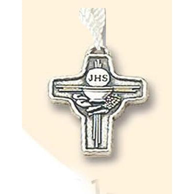 1 Inch First Holy Communion Silver Tone Cross With Cord