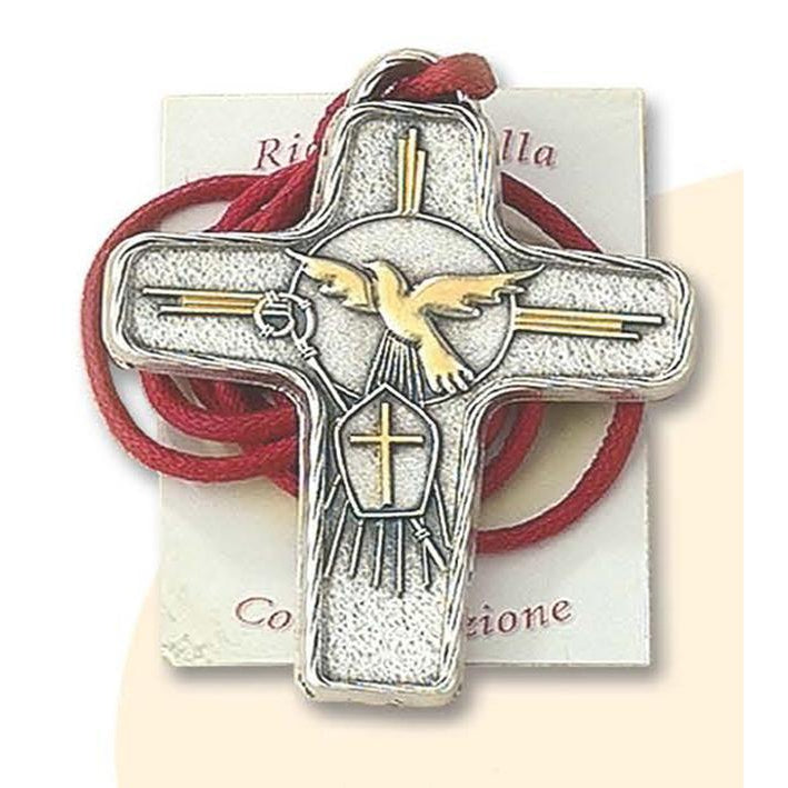 2-3/4 Inch Holy Spirit Two Tone Cross With Cord