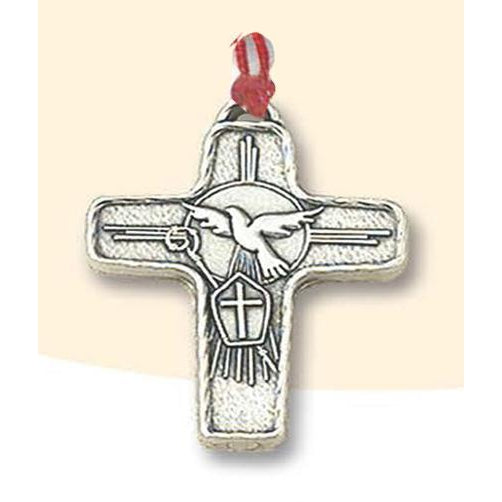 1-1/2 Inch Holy Spirit Silver Tone Cross With Cord