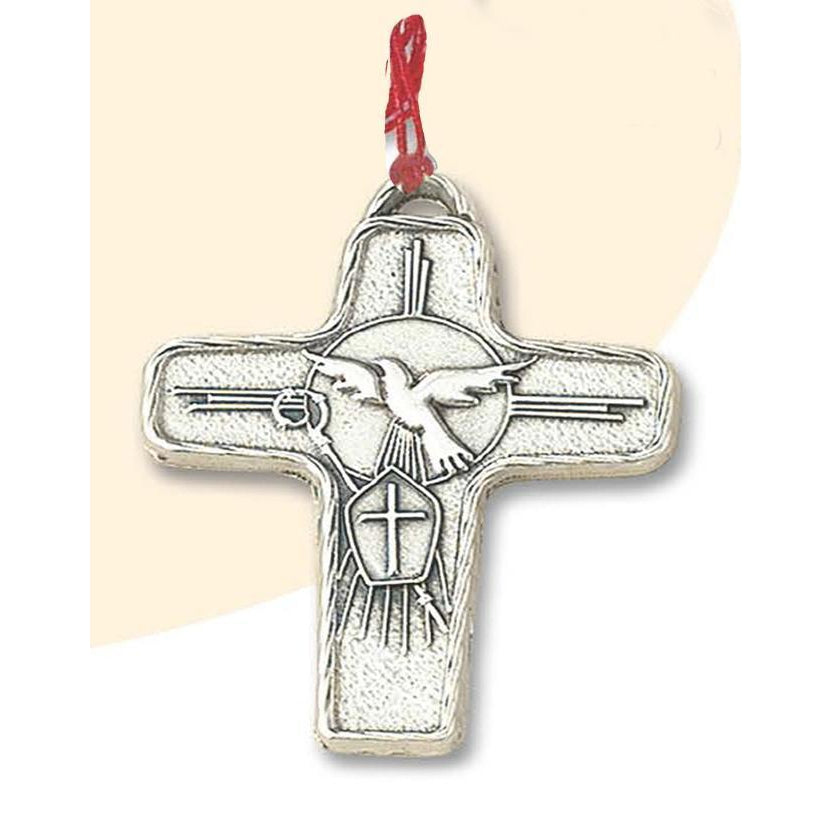 2-3/4 Inch Holy Spirit Silver Tone Cross With Cord