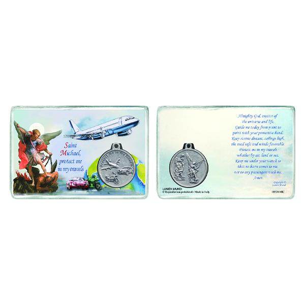 Laminated St. Michael Prayer Card with St. Michael/Travelers Medal