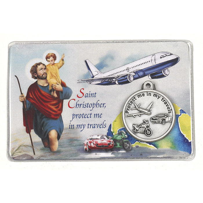 Laminated Traveler's Prayer Card with St. Christopher/ St. Michael Medal