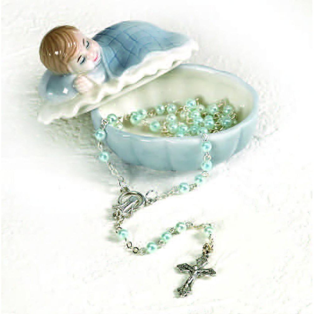 Porcelain Baby Keepsake Box with Rosary