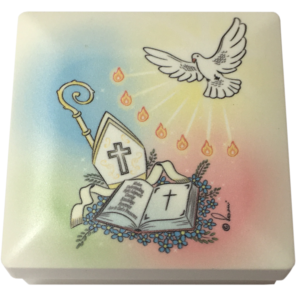 2 inch Plastic Confirmation Rosary Box with Red Confirmation Rosary