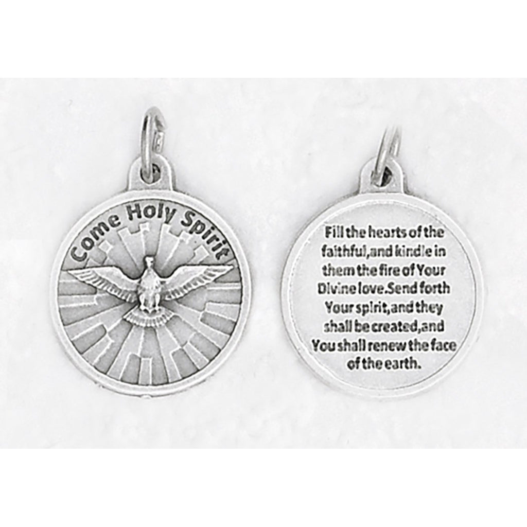 Holy Spirit Silver Tone Round Medal - 4 Options