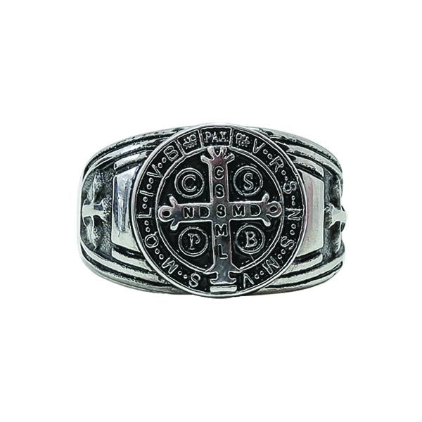 Silver-tone Premium St. Benedict Men’s Ring, Size Medium