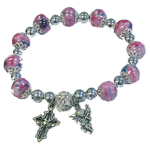 Pink Porcelain Bead Stretch Bracelet