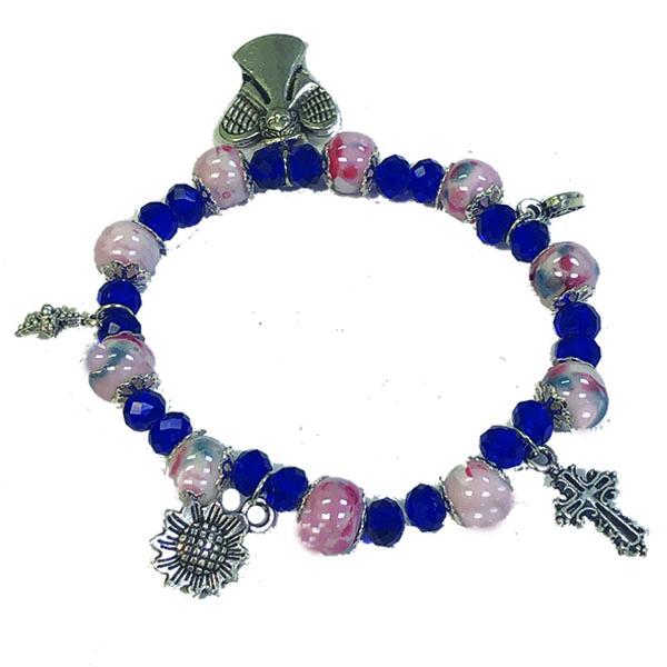 Pink Porcelain and Blue Crystal Stretch Bracelet