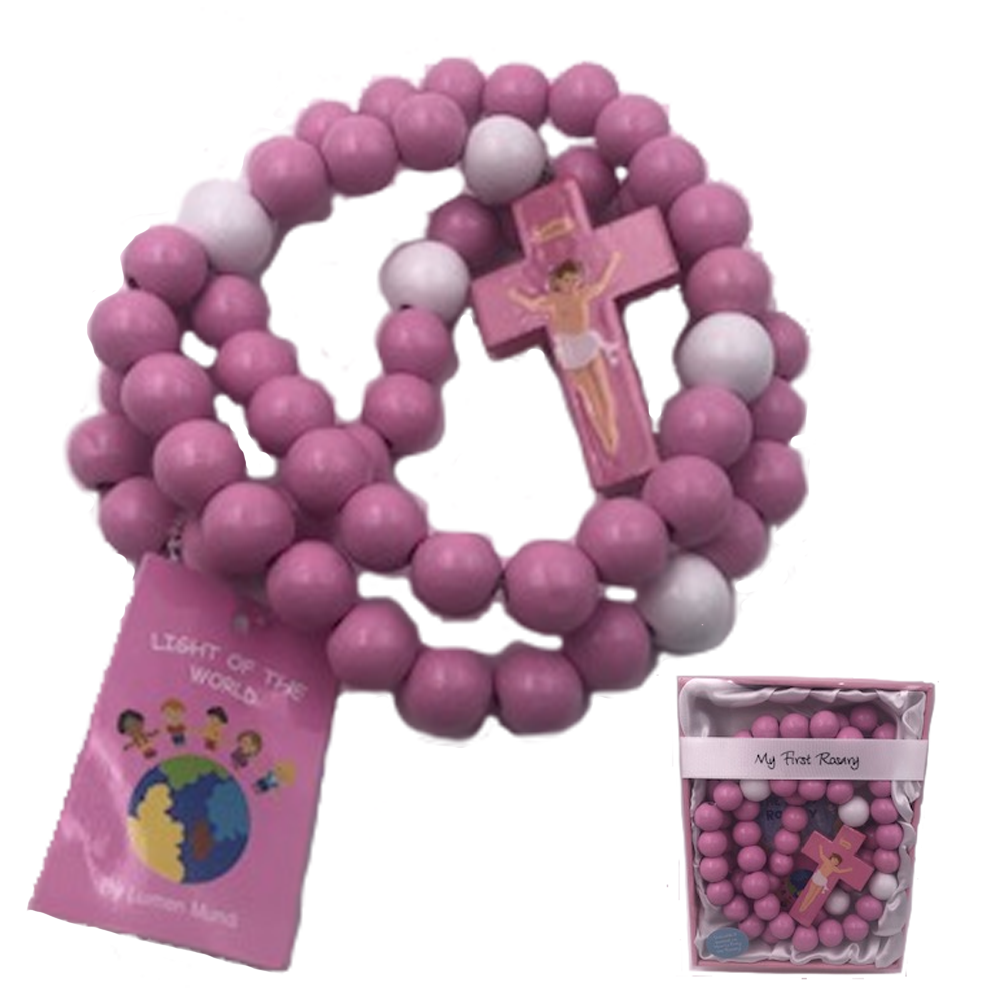 Pink Baby Jesus Baptism Baby Rosary - TESTED and Lead Free