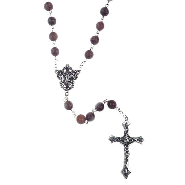 Wooden Rosary with Silver-tone Crucifix - Round Light Wood Beads