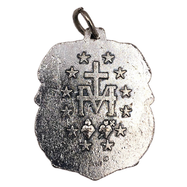 Silver-tone Miraculous Medal with Blue Enamel