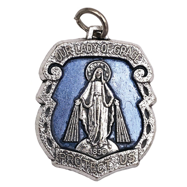 Silver-tone Miraculous Medal with Blue Enamel