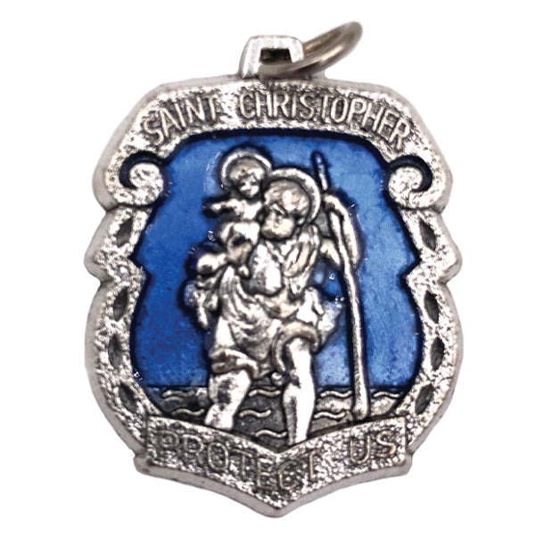 Silver-tone Saint Christopher Medal with Blue Enamel