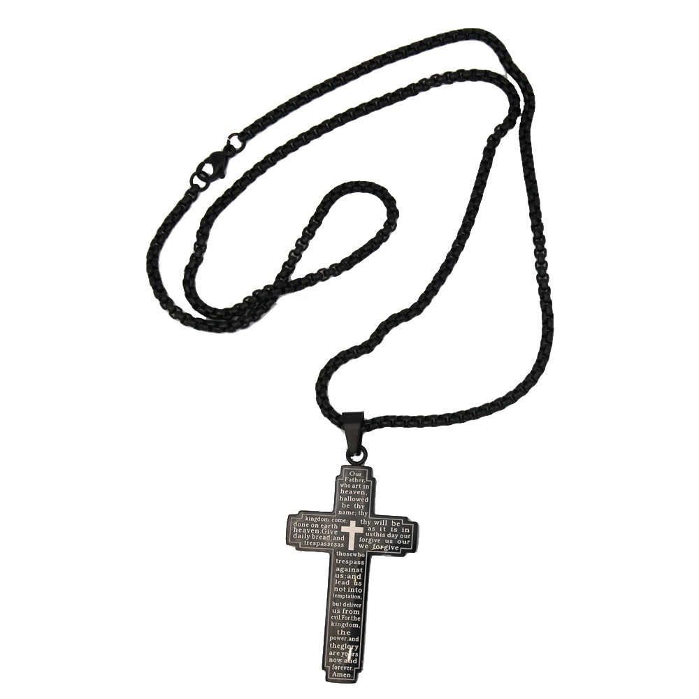 Men's Black "Our Father" Cross Necklace