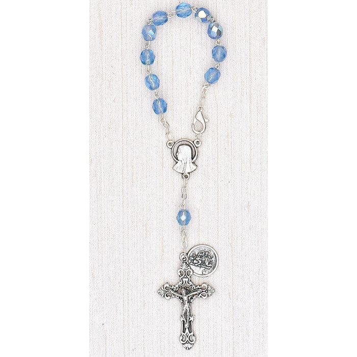 St Christopher Auto Rosary - Blue Glass - Pack of 3