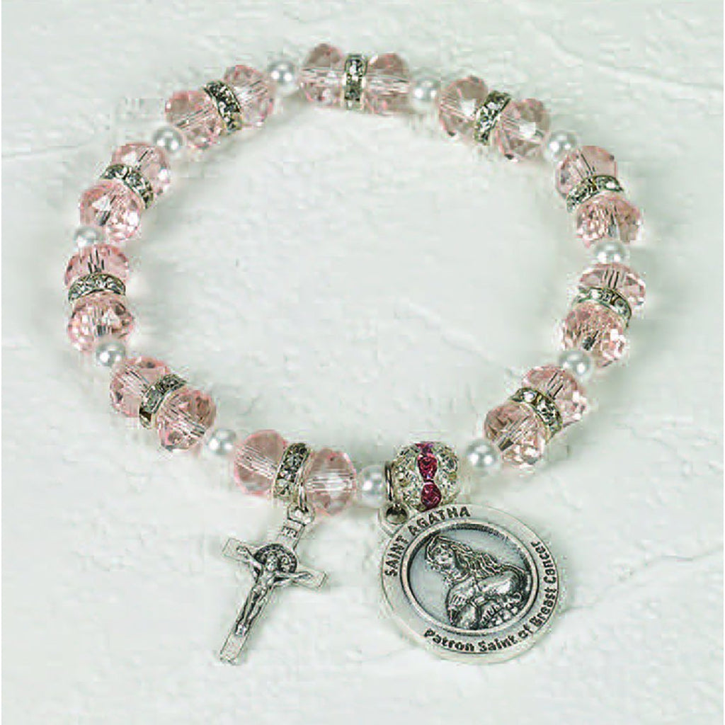 Healing Saint Crystal Rosary Bracelet - St Agatha - Pack of 3
