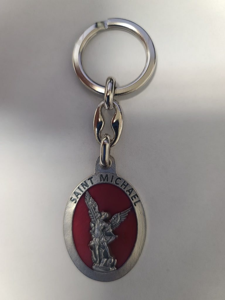 Saint Michael Oval Red Enamel Key Chain