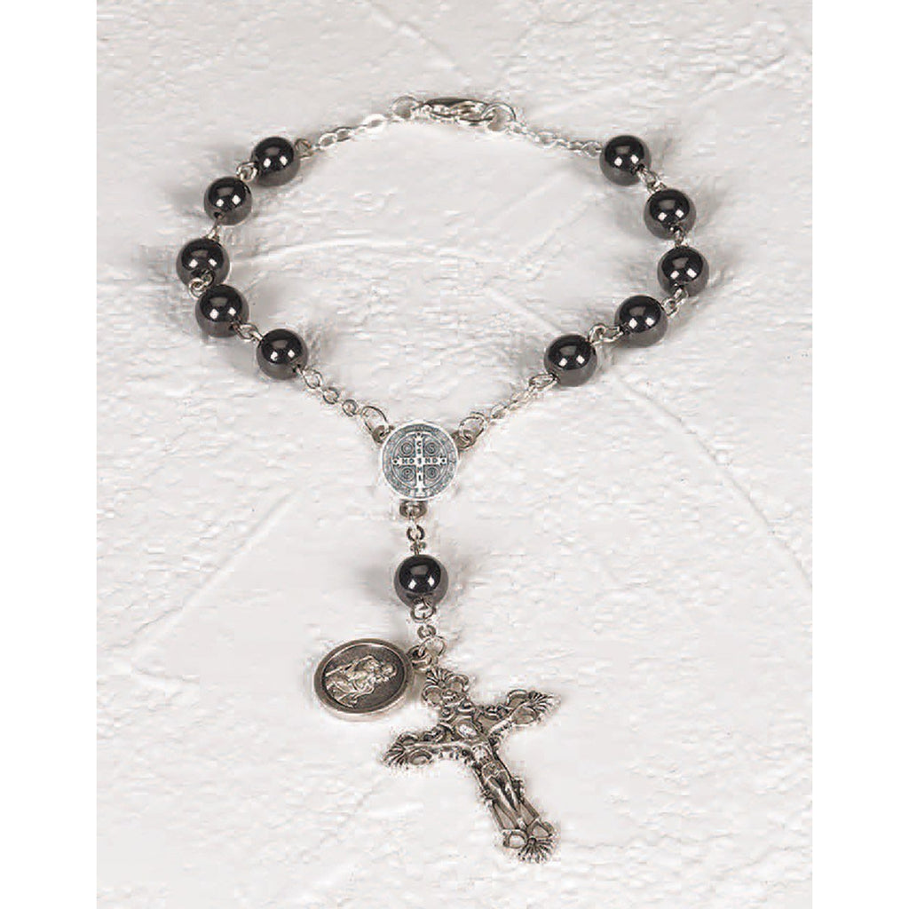Traditional Saint Benedict Hematite Auto Rosary - Pack of 3