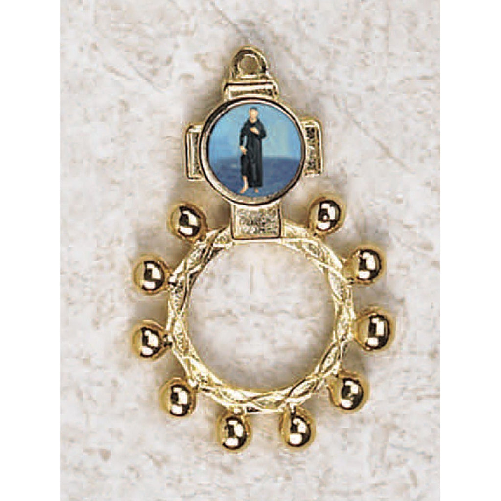 St Peregrine - Finger Rosary - Graphic Gold Tone