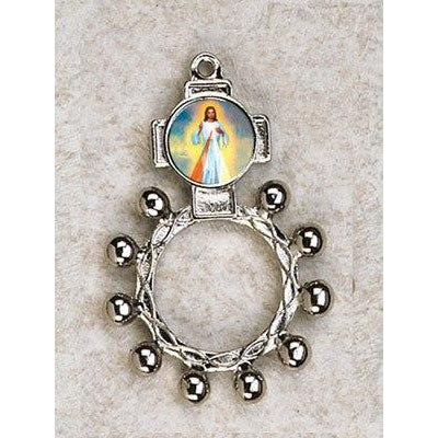 Divine Mercy - Finger Rosary - Graphic Silver Tone