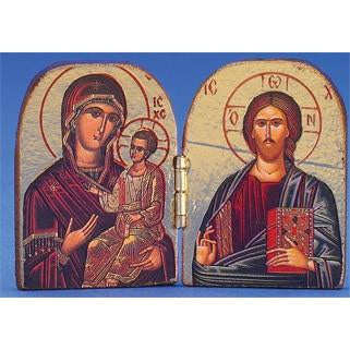 Virgin Mary the Healing  / Pantocrator Printed Gold Foil Diptych 2-3/4 x 2 inch