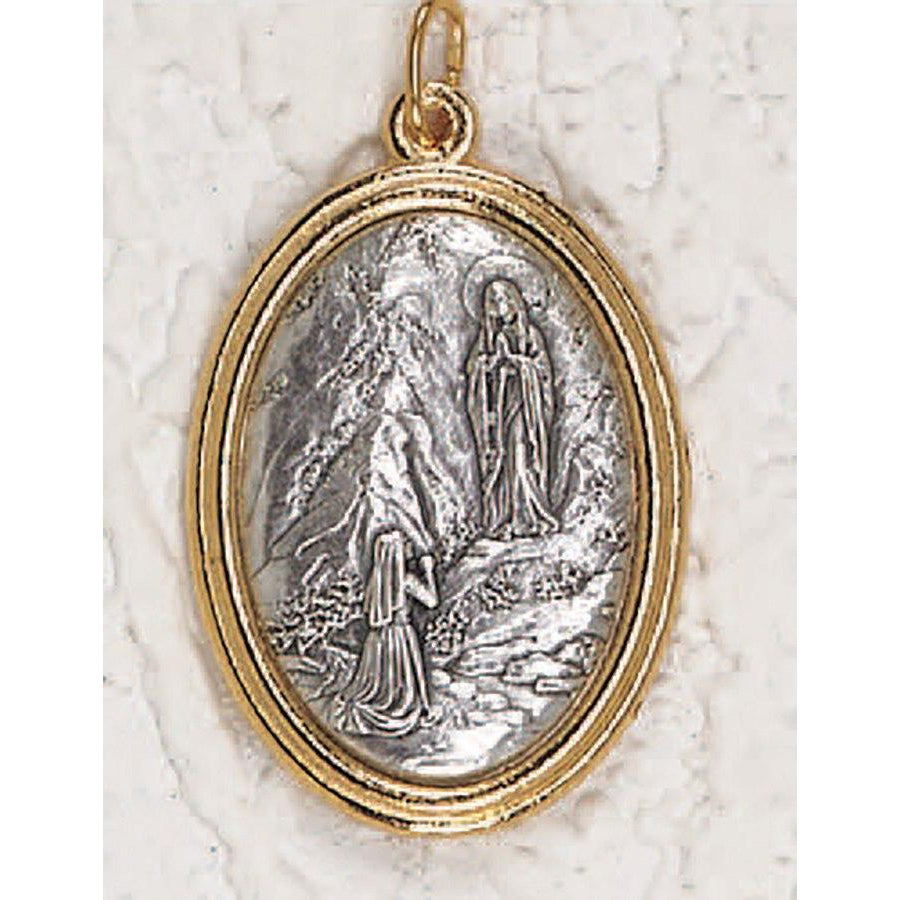 Lady of Lourdes - Silver/Gold Tone 1-1/2 Inch Medal - Pack of 12