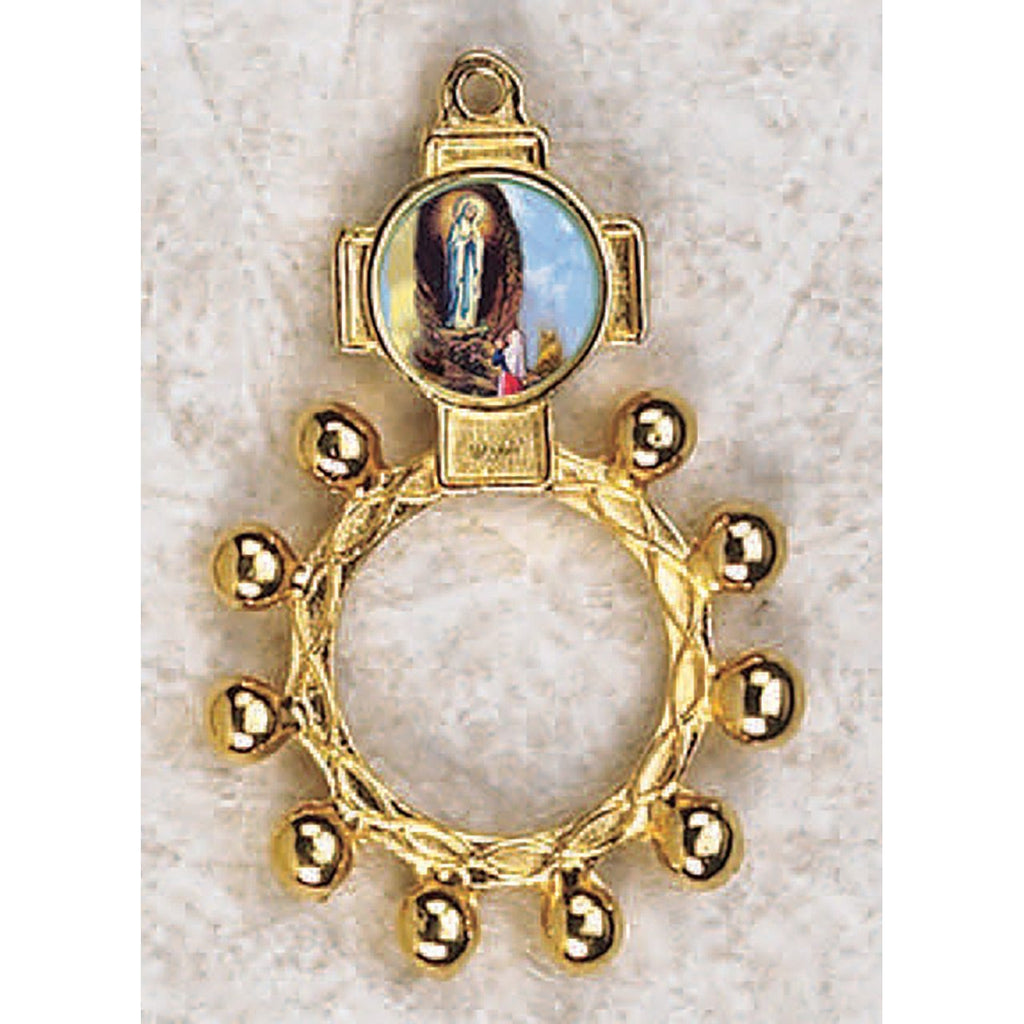 Lady of Lourdes - Finger Rosary - Graphic Gold Tone