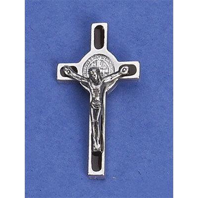 Saint Benedict Silver Toned Cross lapel Pin with Brown Enamel - Pack of 12