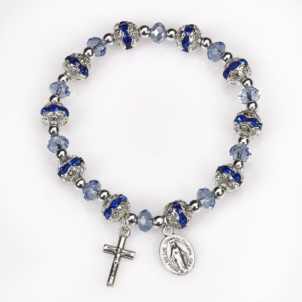 Blue Crystal Stretch Rosary Bracelet - Pack of 4
