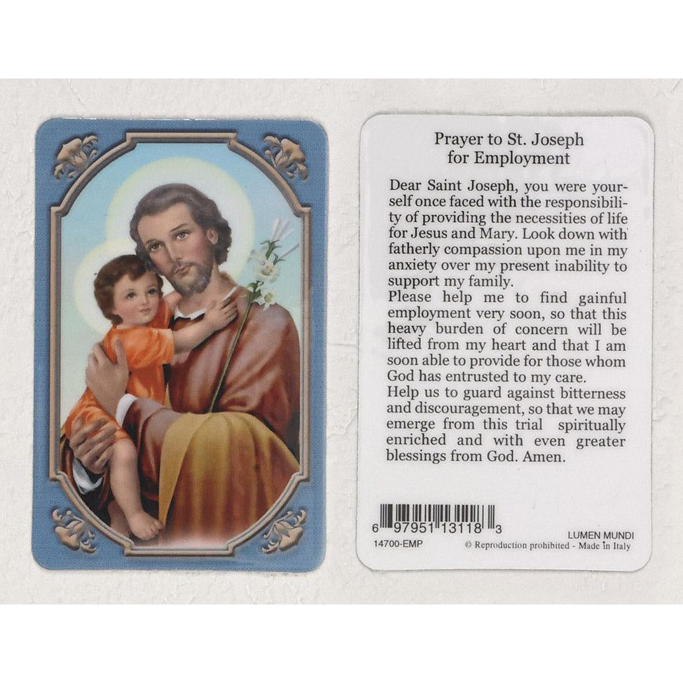 Daily Inspiration Plastic Prayer Card - Saint Joseph - Employment - Pack of 25