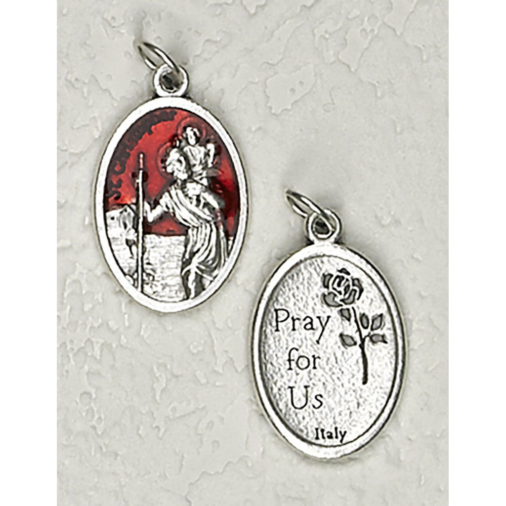 Saint Christopher Double Sided Red Enamel Medal - 4 Options