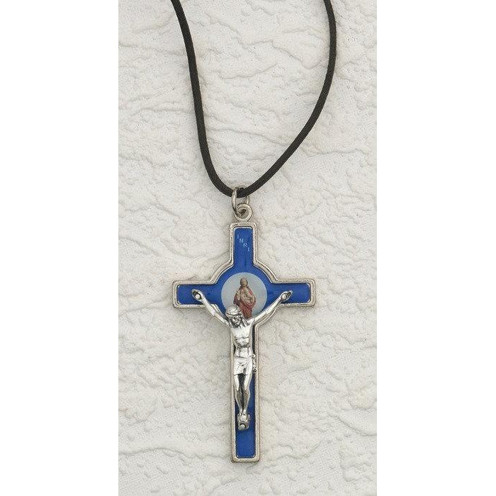 Silver Tone Enameled Sacred Heart Cross
