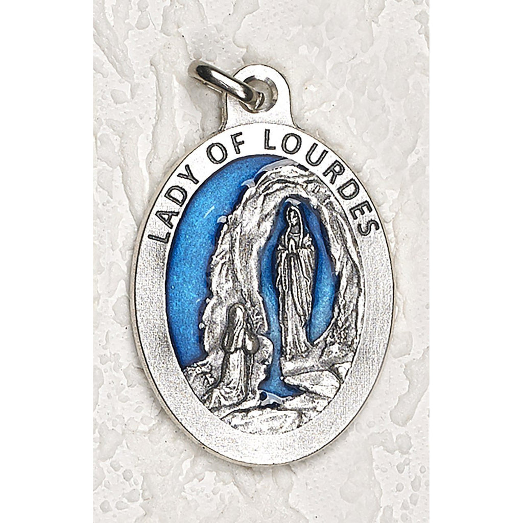 Lady of Lourdes 1-1/2 Inch Oval Blue Enamel Medal - Pack of 12