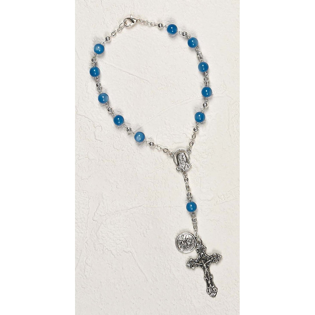 St Christopher Auto Rosary - Light Blue Cat's Eye - Pack of 3