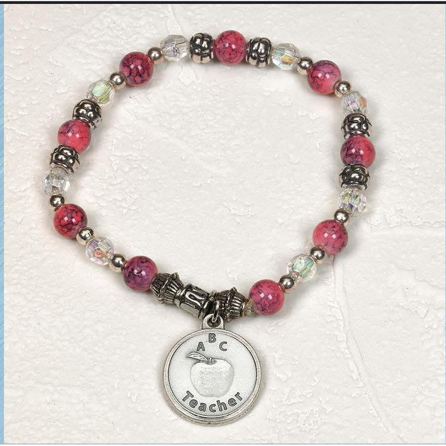 Teacher Appreciation - Italian Stretch Bracelet with Prayer Card - Pack of 4