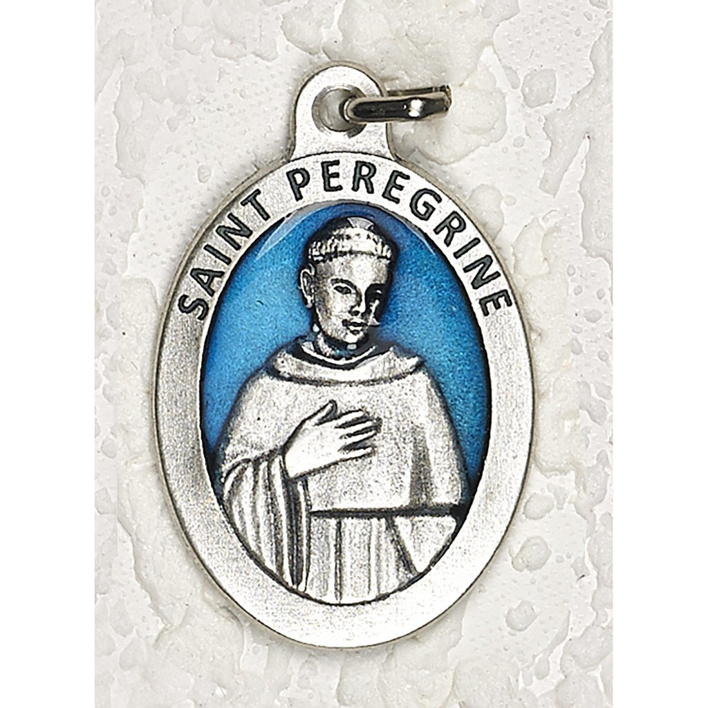 Saint Peregrine 1-1/2 Inch Oval Blue Enamel Medal - Pack of 12
