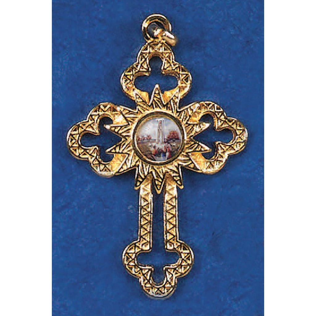 Gold Tone Cut Out Cross with Lady of Fatima Center