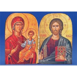 Pantocrator / Virgin Mary the Healing - Printed Foil Diptych 3-3/4 x 2-3/4 inch