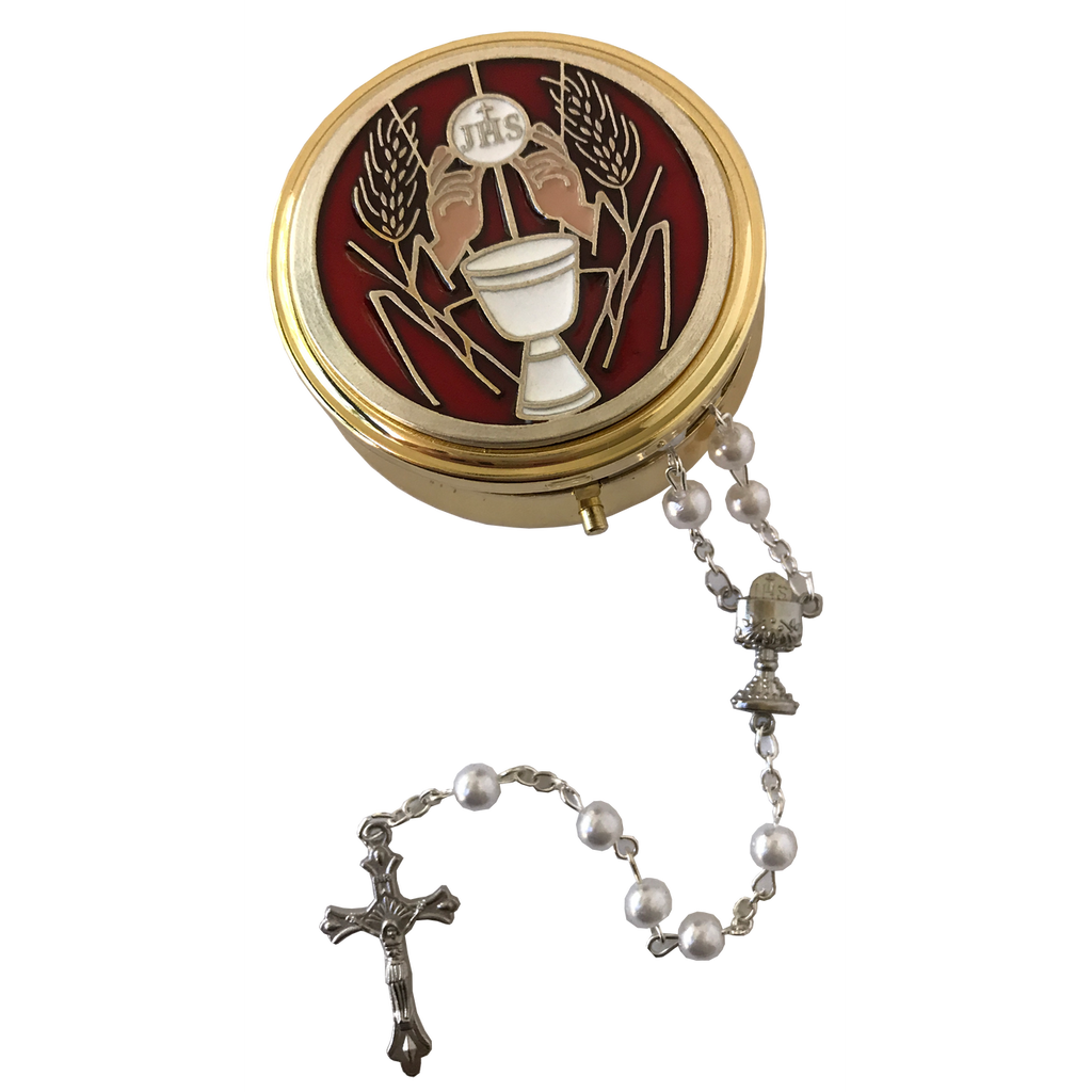 Girl's First Holy Communion Enameled Rosary Case With Rosary