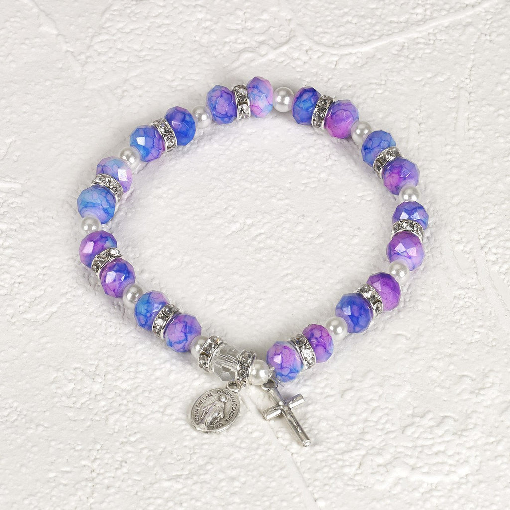 Violet Imitation Stone & Glass Stretch Bracelet - Pack of 3