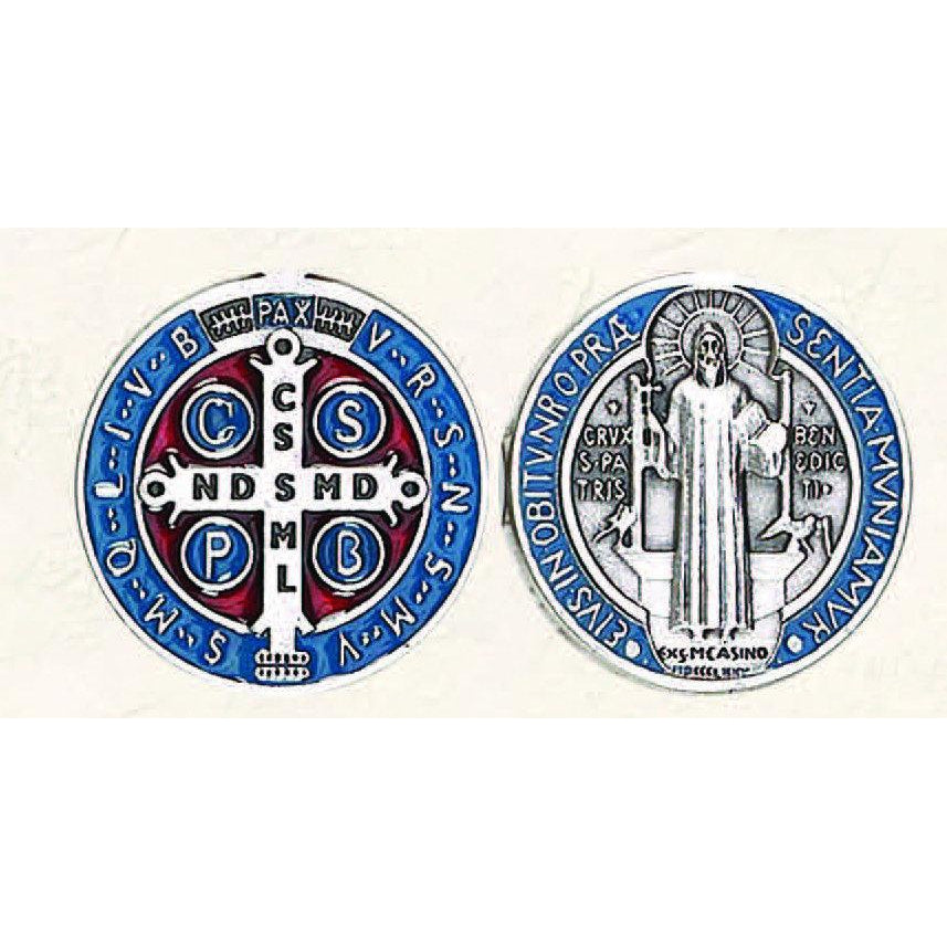 St Benedict Token - Silver Tone with Light Blue and Red - Pack of 6