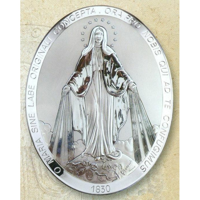 Lumen Mundi Silver Toned Our Lady Of Grace Miraculous Medal Pendant - 1 Inch Oval - View #12