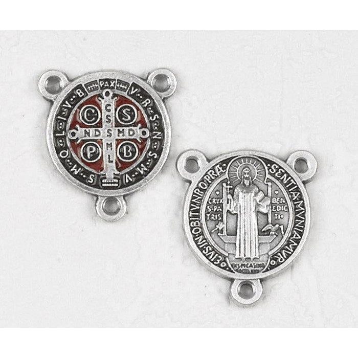 Brown and Red Enameled Saint Benedict Rosary Center - Pack of 12