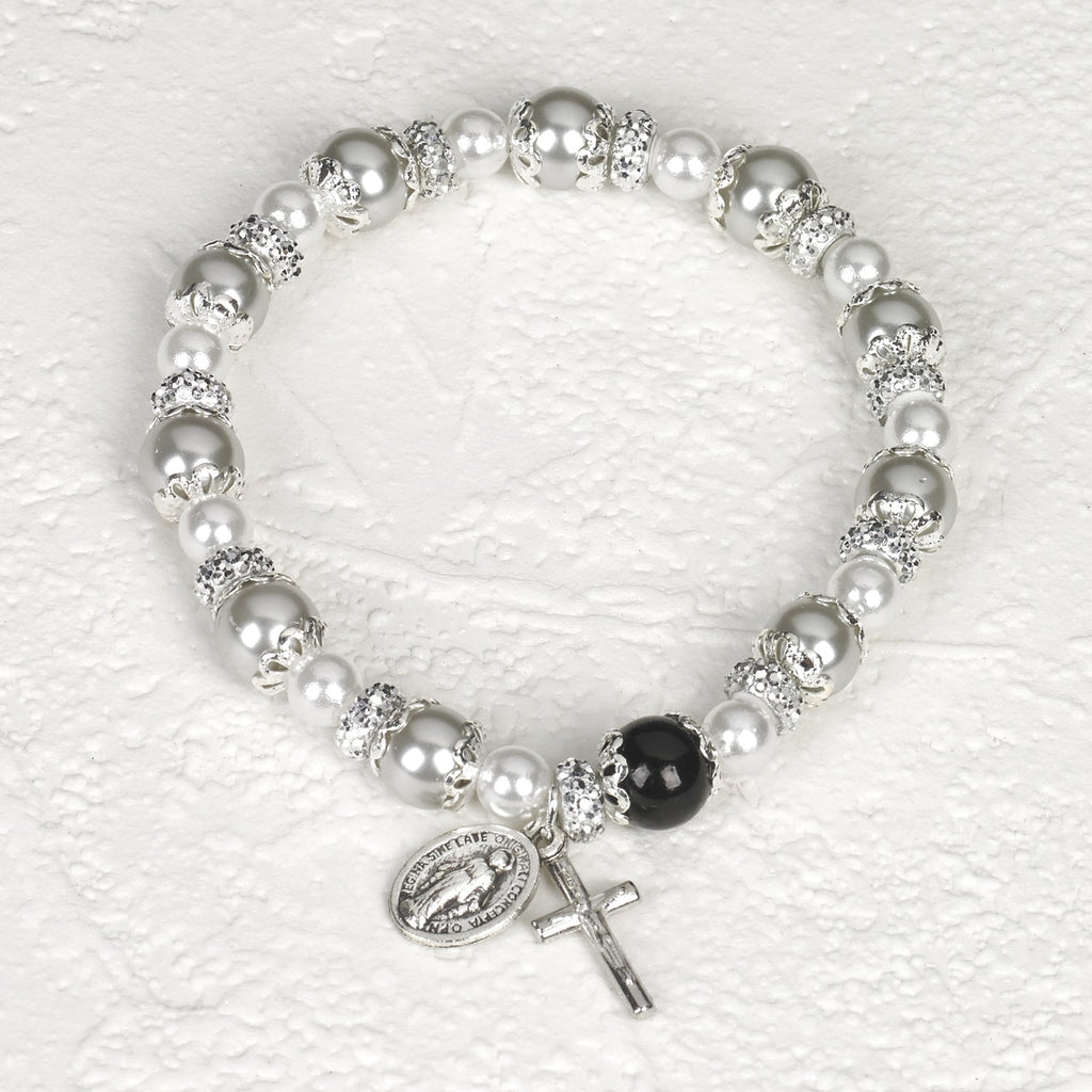 White Rosary Bracelet with Pearl - Pack of 4