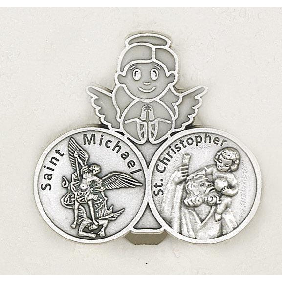 Guardian Angel with Saint Michael/Saint Christopher Glow in the Dark Visor Clip - Pack of 3