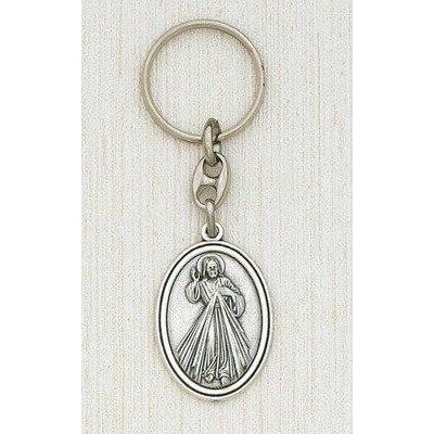 Divine Mercy Oval Silver Tone Key Chain - Boxed  - Pack of 6