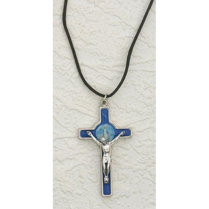 Silver Tone Enameled Lady of Grace Cross