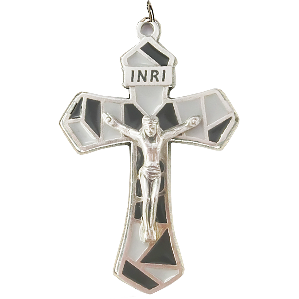 1-1/4 inch Gray/Black Enameled Crucifix - Pack of 12